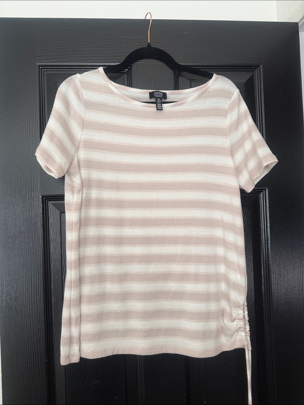 Jones New York Blush and White Striped Short Sleeve Top